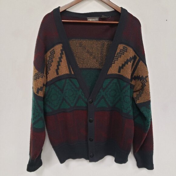 Vintage JT Beckett Mens Aztec Cardigan Size L Southwestern Grandpacore Fall - Picture 1 of 9